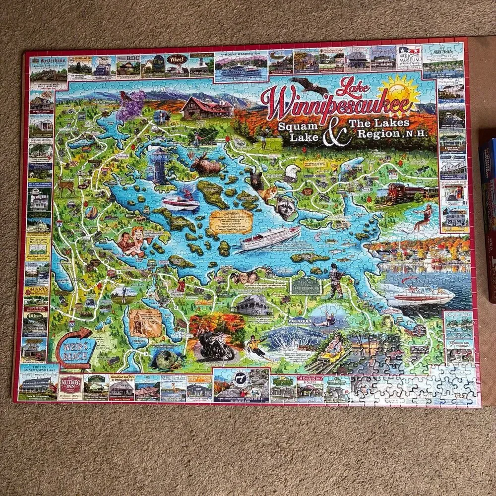 White Mountain Puzzle Lake Winnipesaukee Squam Lakes Region NH Map 1000 Pieces